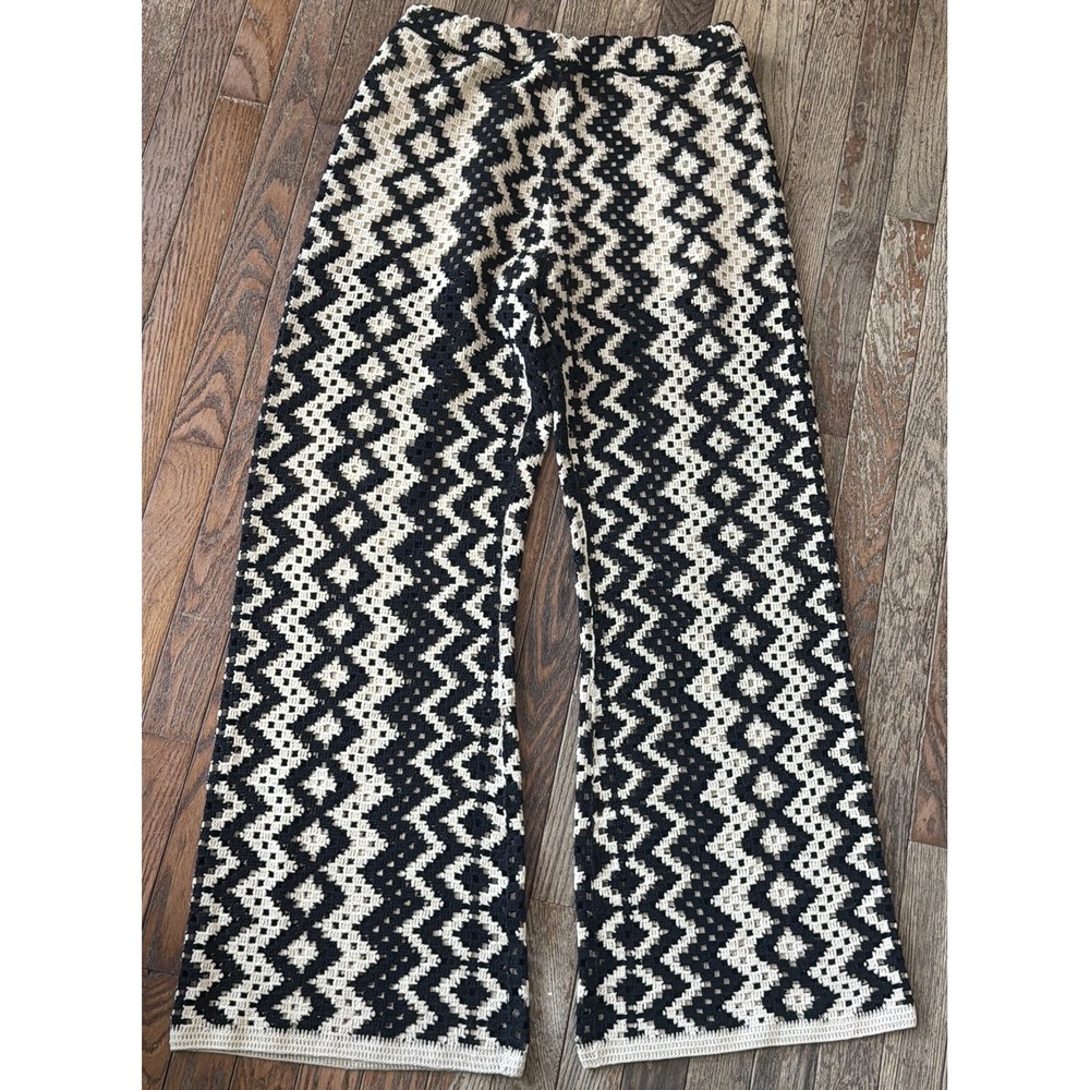 Sandro Henrik Geometric Crochet Wide Leg Pants 40 Coastal Boho Chic Resort - Picture 3 of 14